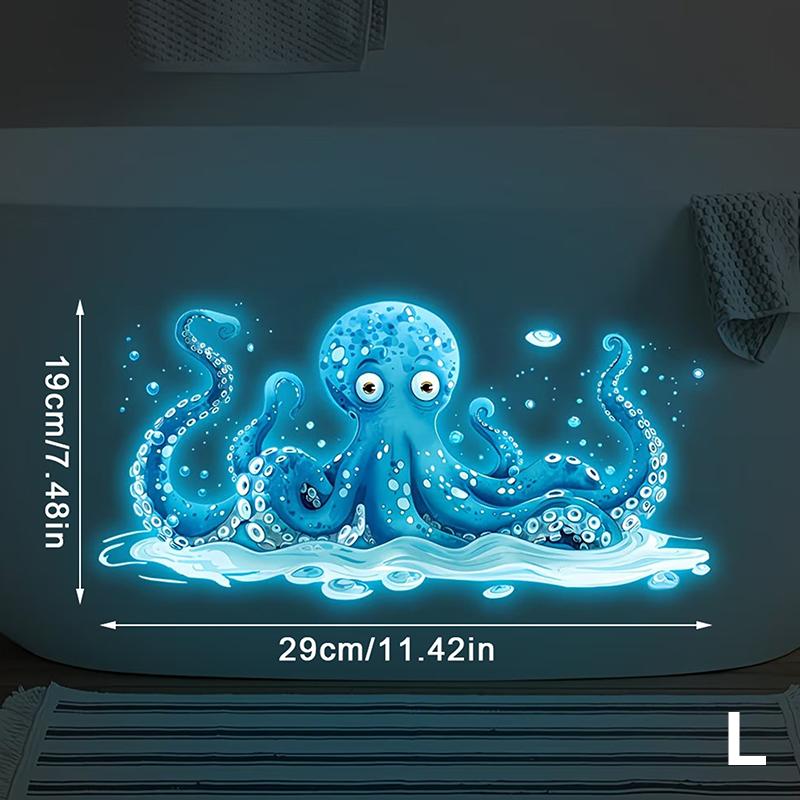 Glow-In-The-Dark Blue Octopus Sticker For Bathroom And Kitchen Sinks Self-Adhesive Removable Wall Sticker Waterproof