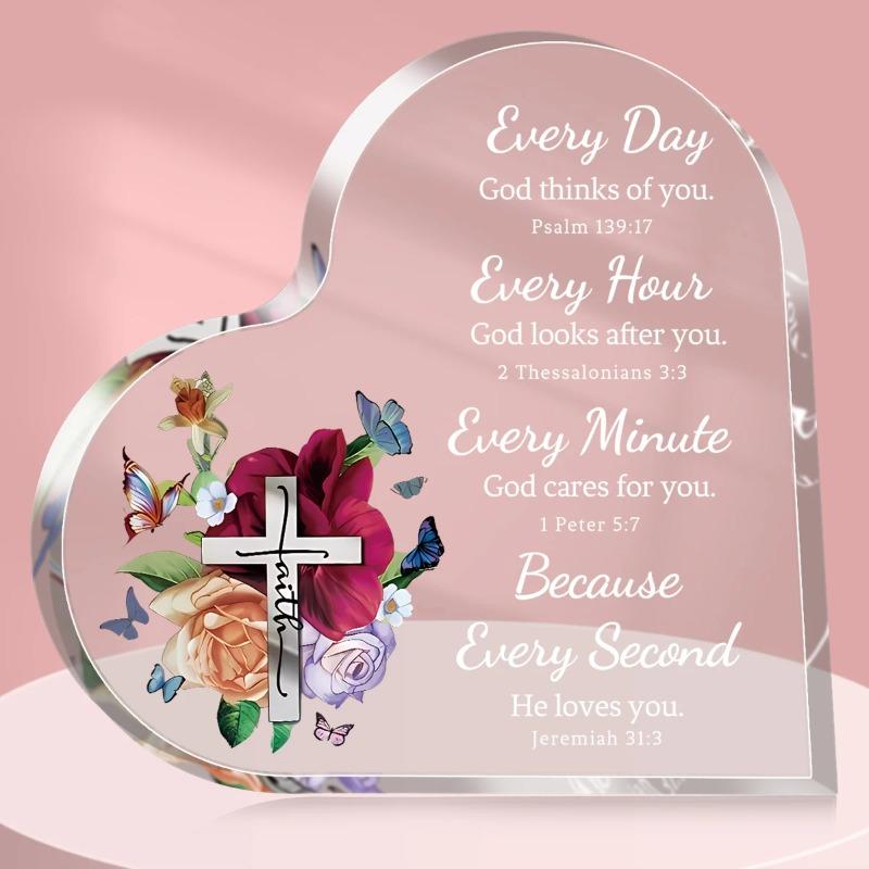 2D Flat Christian Gift Acrylic Heart Desktop Decoration Plaque, Home Decor Plaque Hanging Wall Art Decorative Garden Decoration for Room Door Signs Ha
