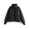 Automne Hiver Femmes Doublure En Coton Court Parka Veste Manteau avec Col Montant Couleur Unie Style Preppy Épais Poches À Fermeture Éclair Oversize XS-L