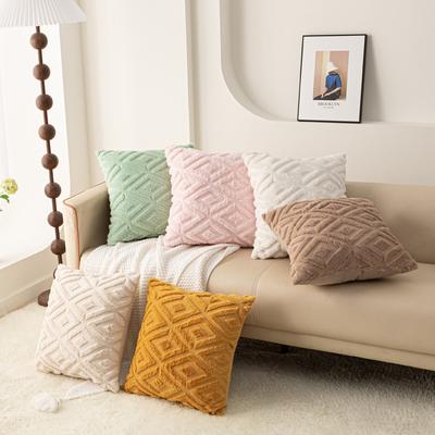 2pcs Modern Plush Faux Fleece Velvet Throw Pillow Covers - Cream & Beige Geometric Pattern, Soft & Luxurious Decorative Cushion Covers for Sofa