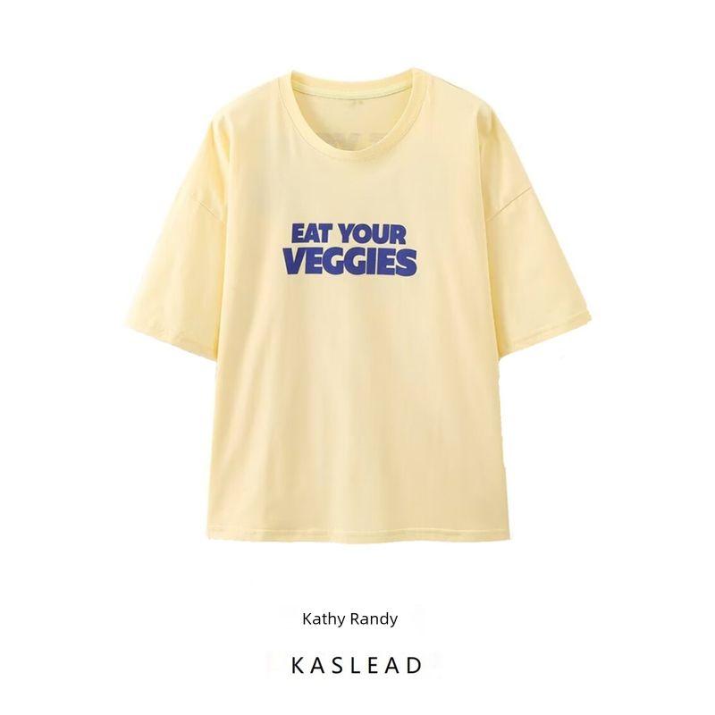 Kaslead New Arrival Women's Fashion Style Fashion Minimalist Crew Neck Casual Print T-shirt 1277356