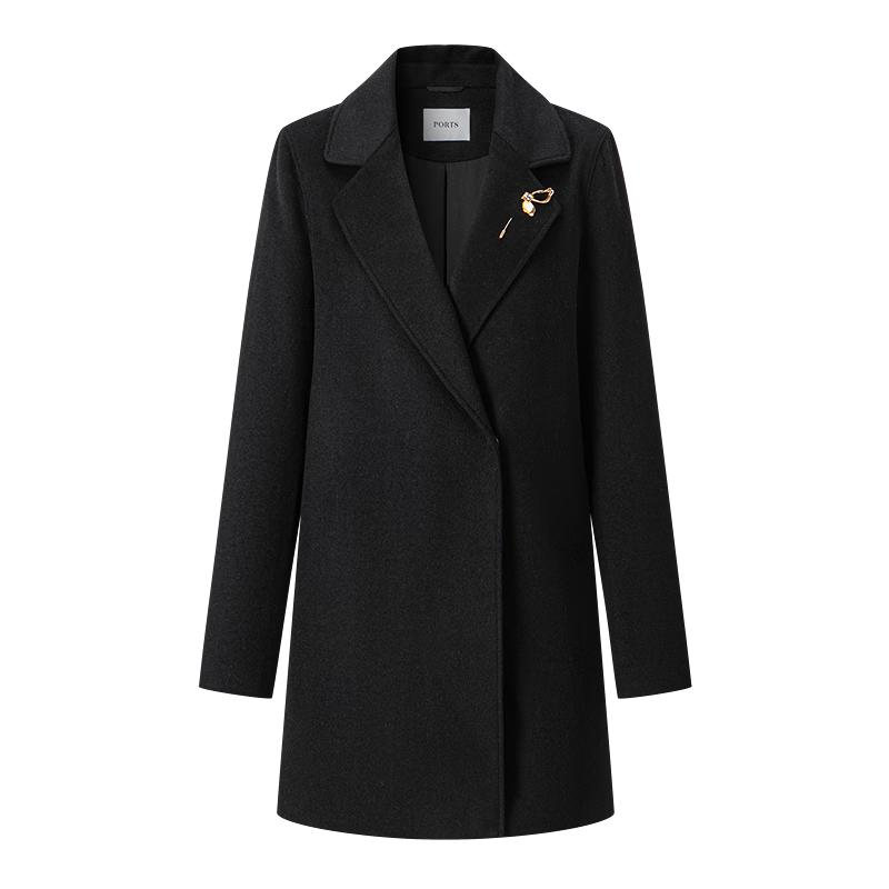 

PORTS Женское черное пальто с лацканами из шерсти и кашемира L