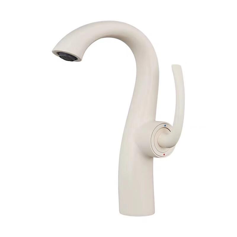 TLXT Swan Milk White Bathroom Basin Faucet