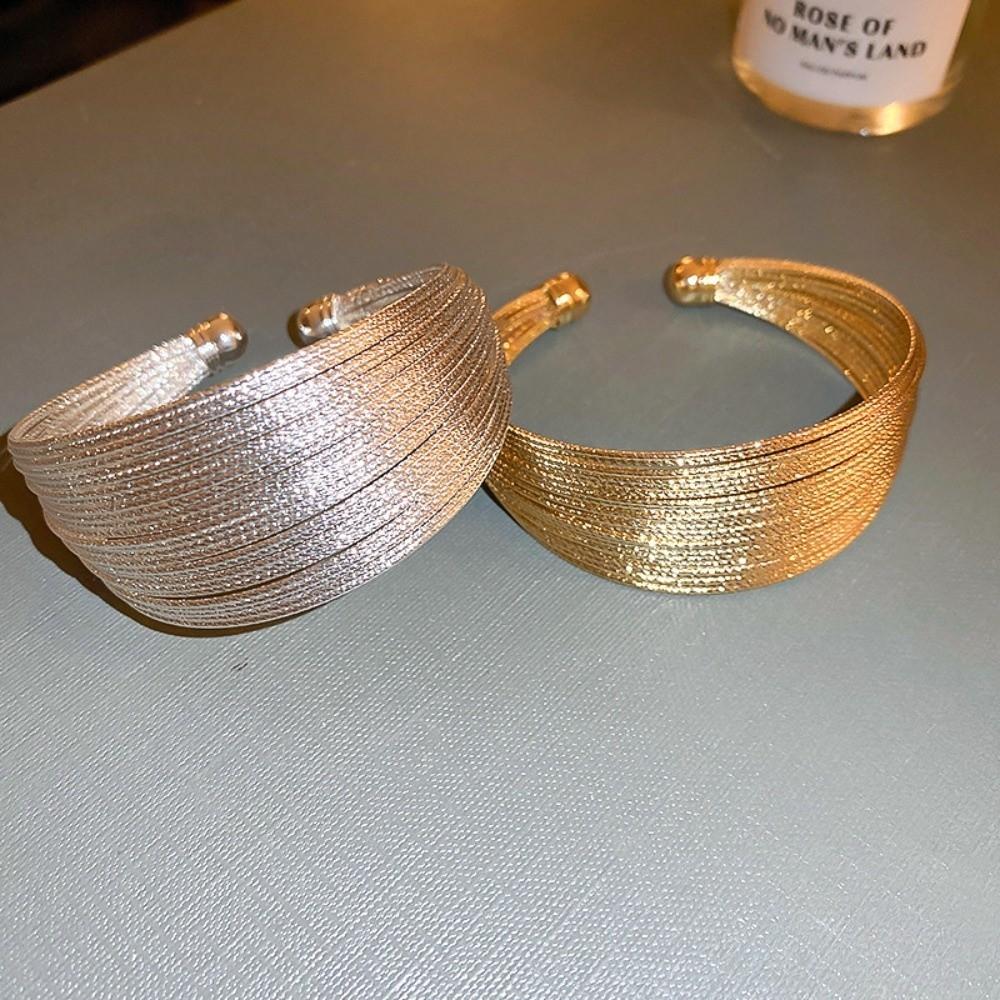 Multi Layer Lines Metal Wide Opening Bangle Exaggerated Opening Irregular Wide Bracelet Greek Style Jewelry Accessories