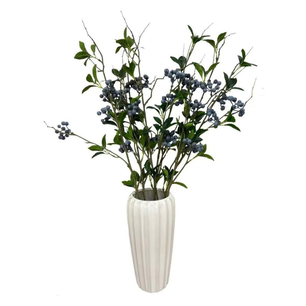 Realistic Artificial Blueberry Branch with Green Leaves, Faux Blue Berry Twig Stem, Simulation Fruit, Centerpiece DIY Floral Arrangement Accessories