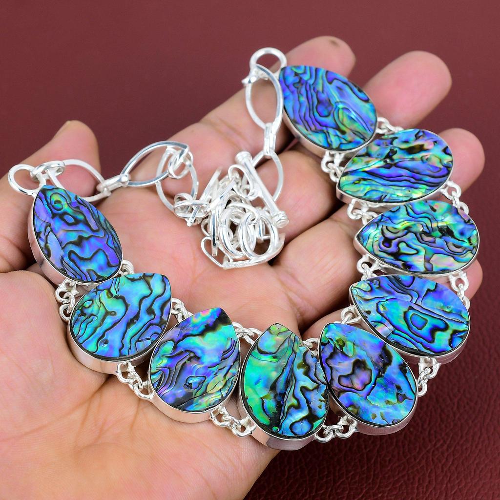 Abalone shell necklace 925 sterling silver necklace handmade jewelry adjustable chain necklace abalone shell gemstone jewelry gifts for mom