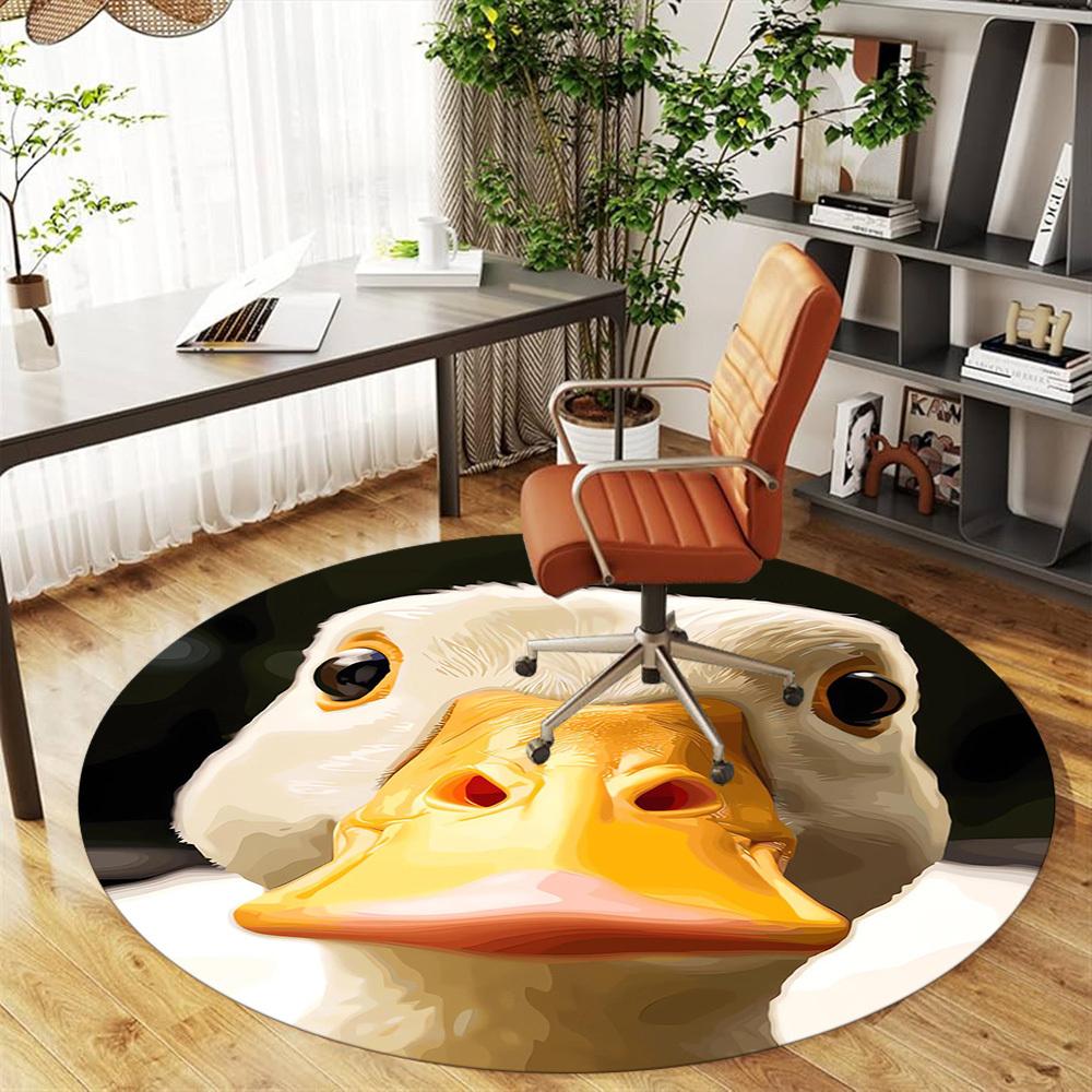 1PC Duck Meme Round Chair Mat Area Rug - Non-Slip, Floor Mat for Office, Bedroom, Home Decor Christmas Gift C0528123