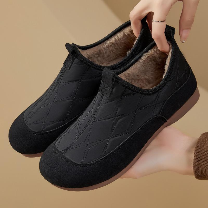 Women Quilted Fleece Lined Ankle Boots, Slip On Soft Sole Casual Lazy Mom Shoes