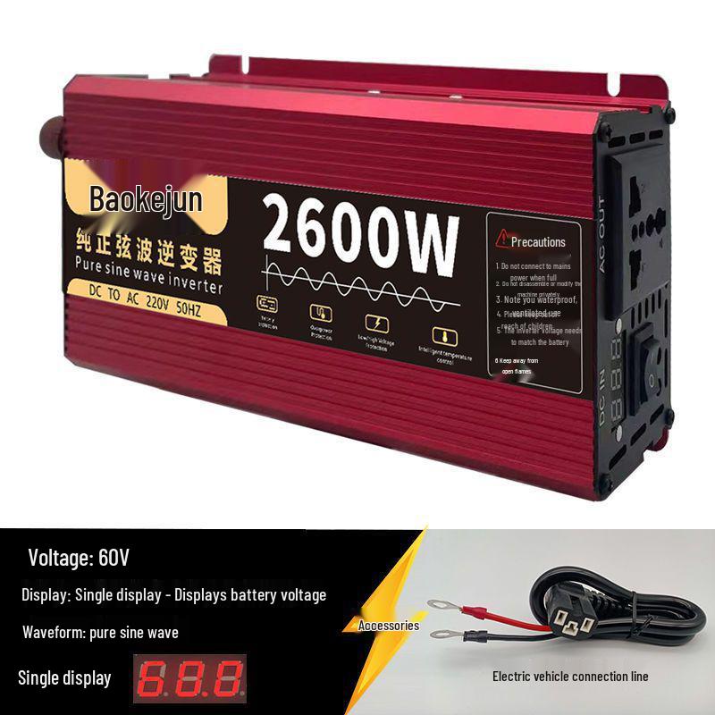 High-Power Pure Sine Wave Car Inverter: 12V/24V to 220V for Vehicle and Household Battery Conversion
