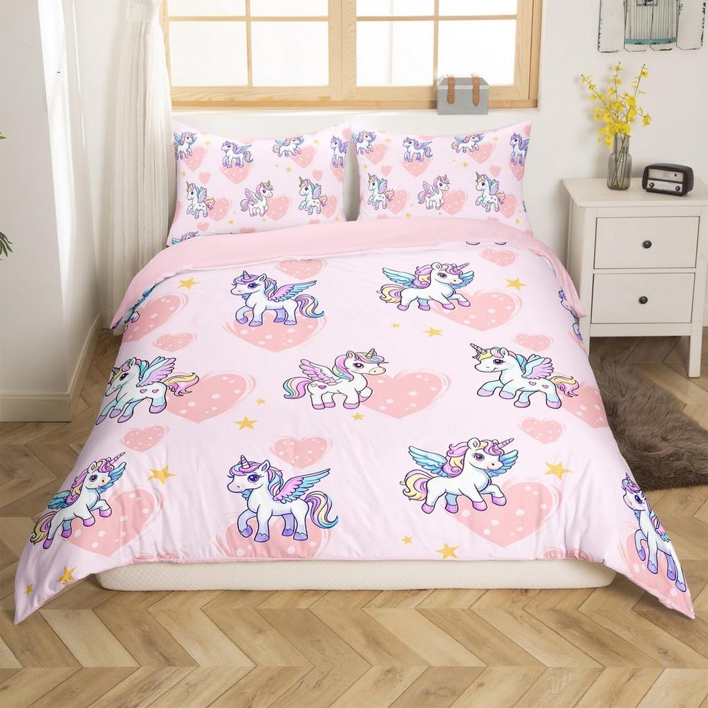 Puppy Dog Duvet Cover Queen King,Cartoon Animal Bedding Set For Kids Boys Girl,Microfiber Watercolor Pink Love Heart Quilt Cover