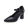 Fashion Spring New Soft Leather Simple Shallow Heels Pointed Toe Plus Size One Word Strap Versatile Soft Sole Single Shoes for Women