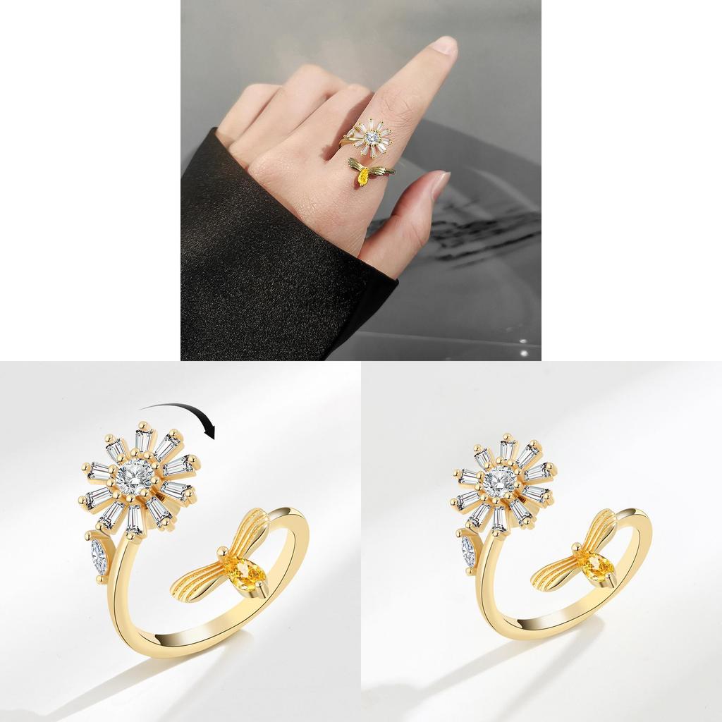 Flower Adjustable Ring With Copper Material For Women Jewelry Gift
