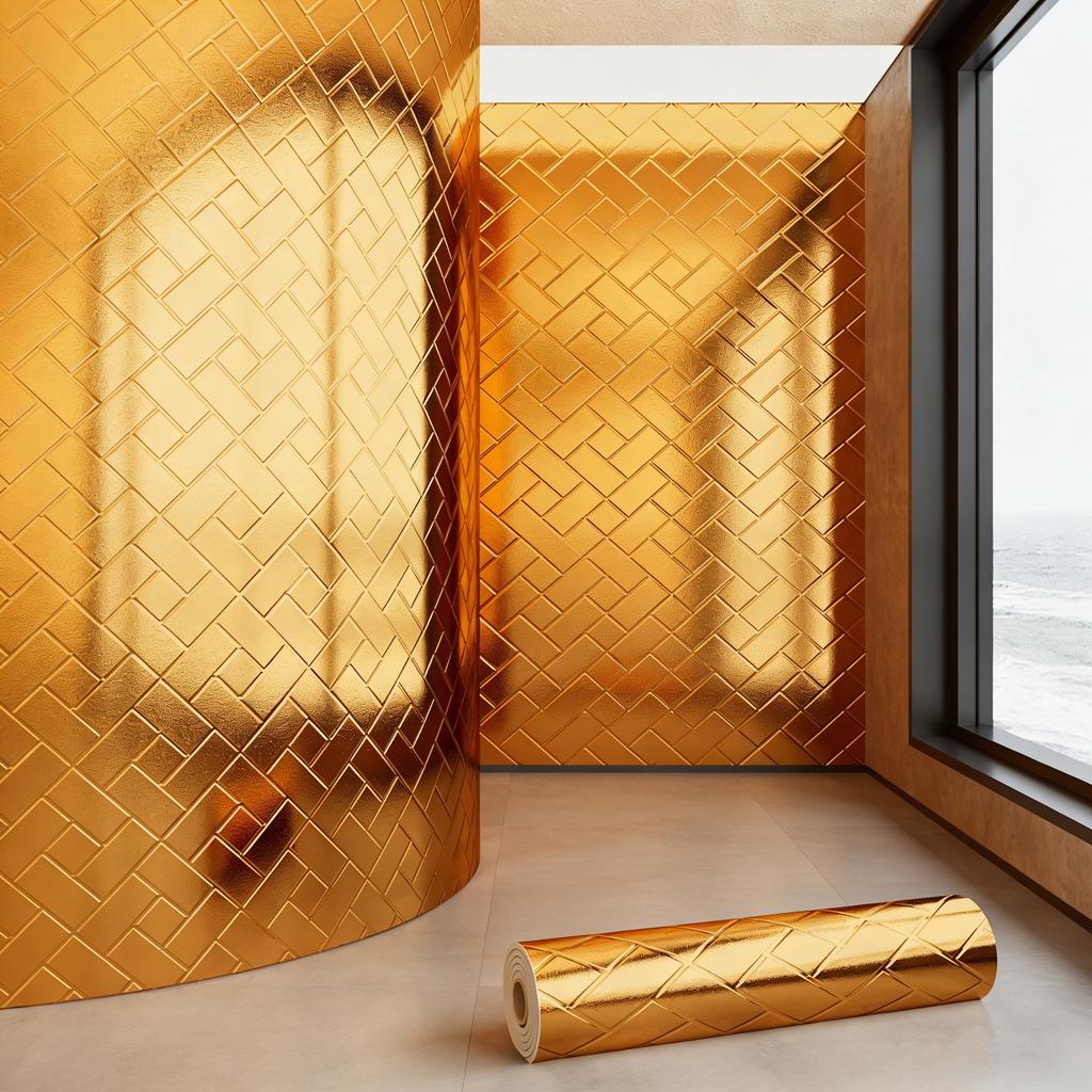Self-Adhesive Faux Grunge Stripe Wall Sticker Metallic Foil Finish Wallpaper Living Room Background Decoration Waterproof DIY Home Renovation