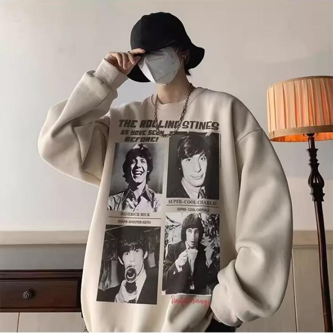 Men's Trendy Cotton Crewneck Hoodie: Lightweight Spring/Autumn Fleece Jacket, Loose Fit, Student Style, Hoodless Outerwear.