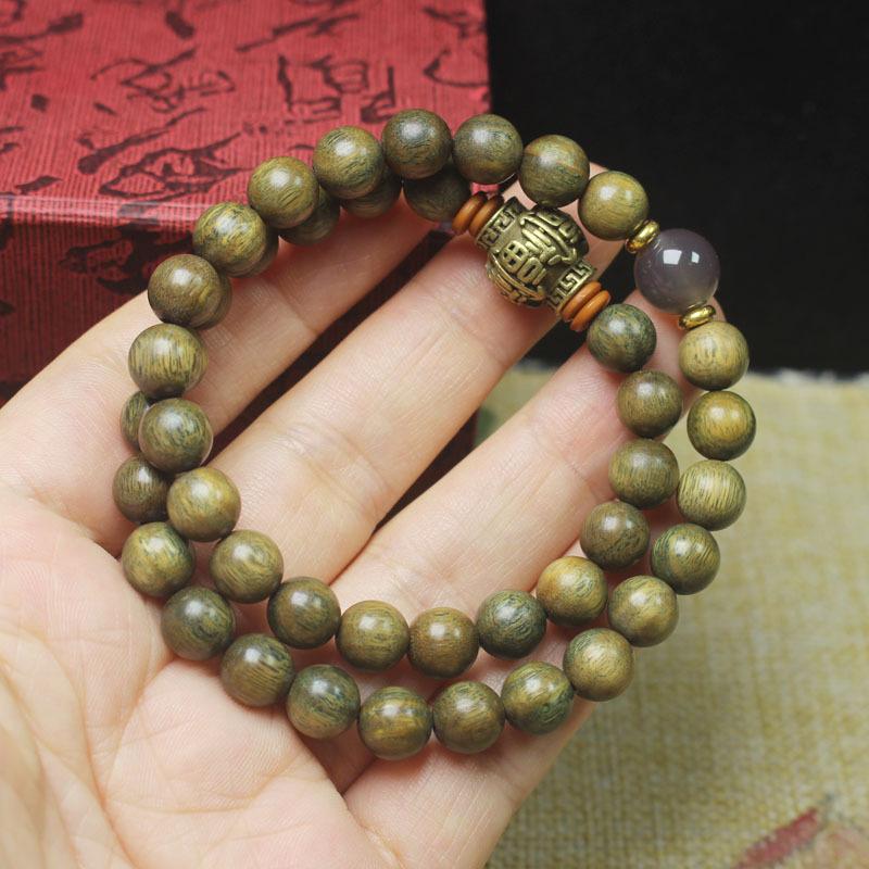 8mm Green Sandalwood Double Wrap Bracelet Lucky Lantern Charm Forest Style Buddhist Beads Gift