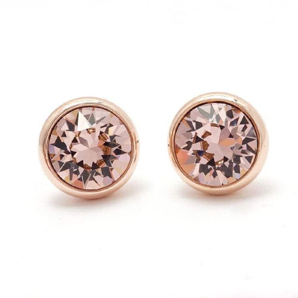 E391 8mm Peach Austrian Crystal Rose Gold Earrings