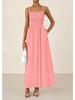 Women's Spaghetti Strap Maxi Dress with Ruffles and Pockets