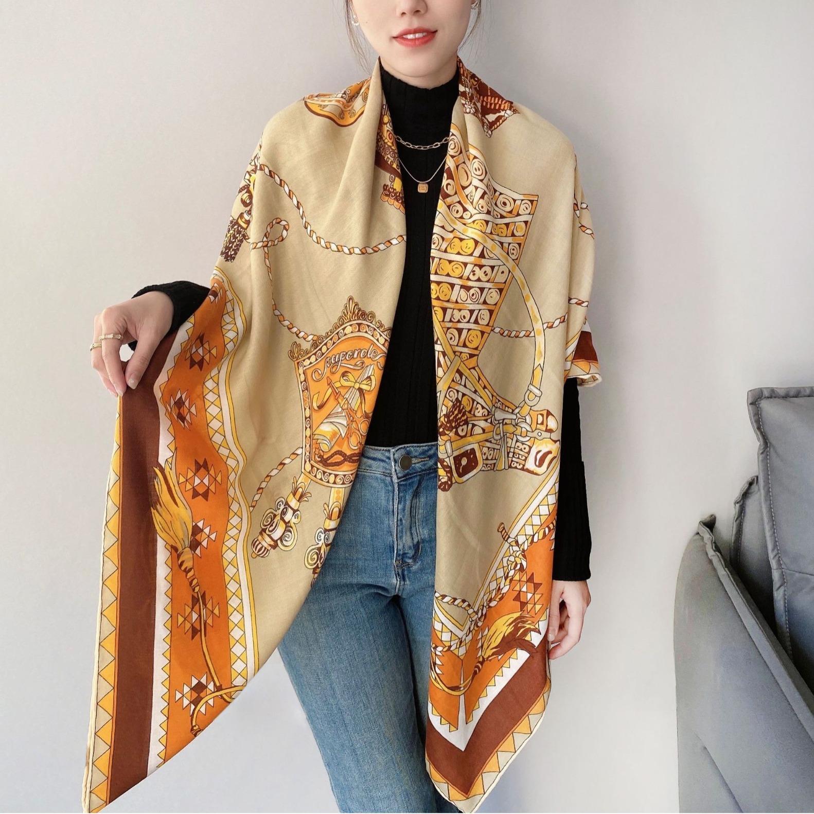 

Early autumn new herringbone scarf large square scarf temperament shawl fashion decoration versatile silk scarf women 130cm