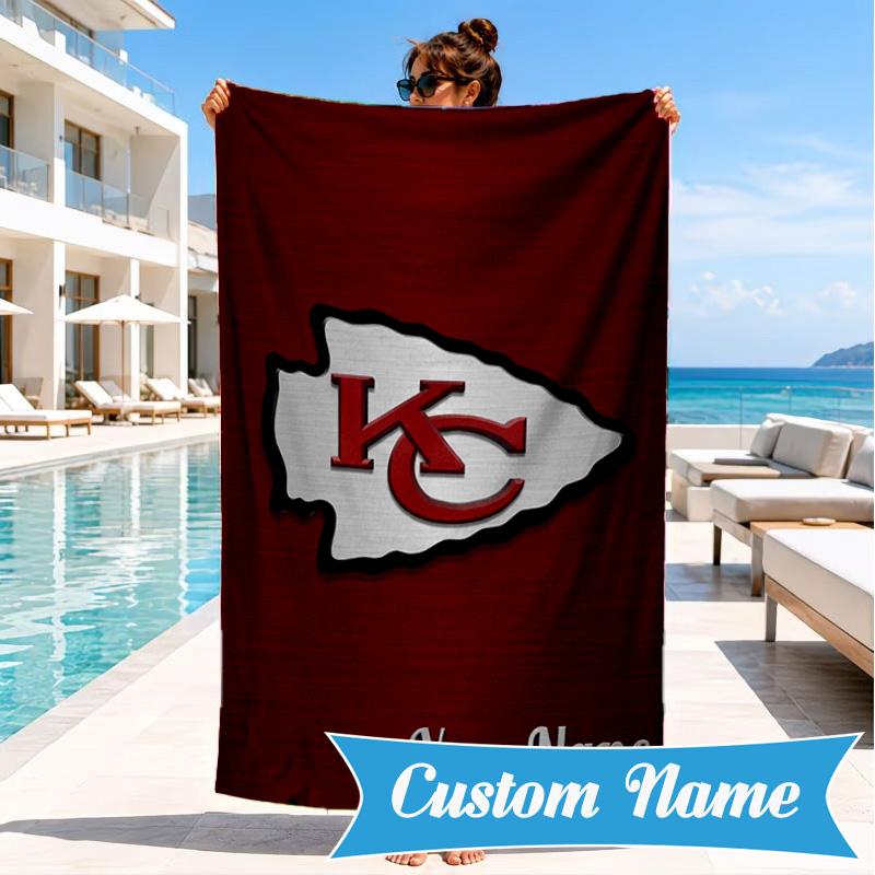 Custom Name Kansas Chiefs Logo Personalized Microfiber Beach Towel, Quick-Dry, Ideal for Summer Travel, Beach Essential, Swimming