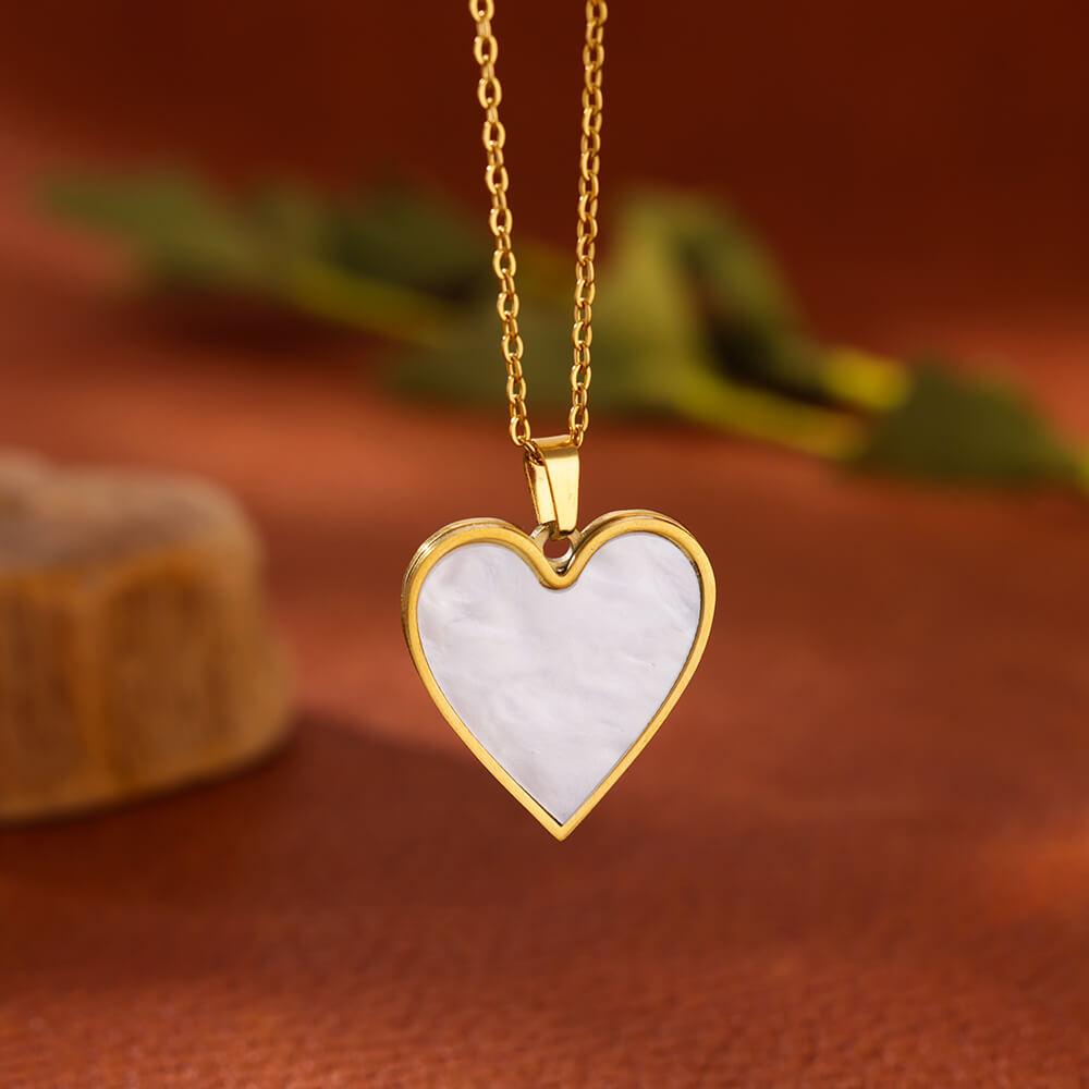 White Acrylic Heart Pendant Stainless Steel Necklaces For Women Gold Color Aesthetic Heart Pendant Necklace  Trendy Jewelry