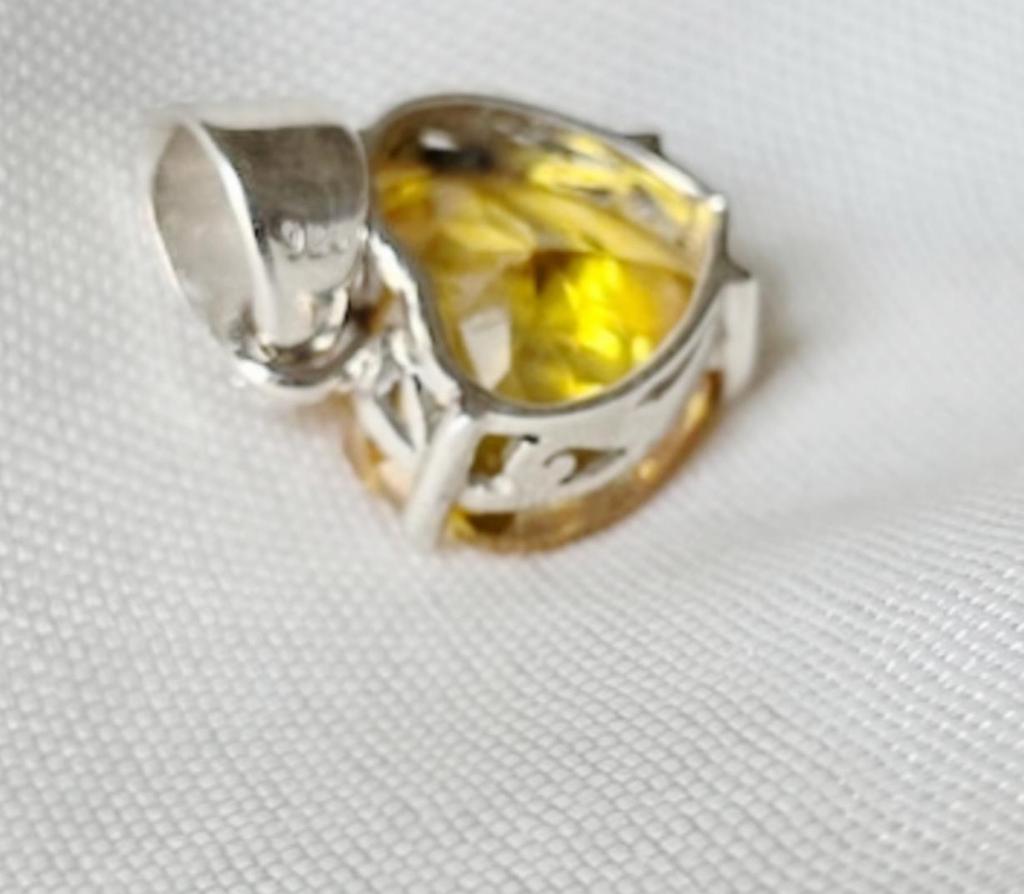 Citrine Heart Shape Pendant, 925 Solid Sterling Silver, Gemstone Pendant, Gift for Her