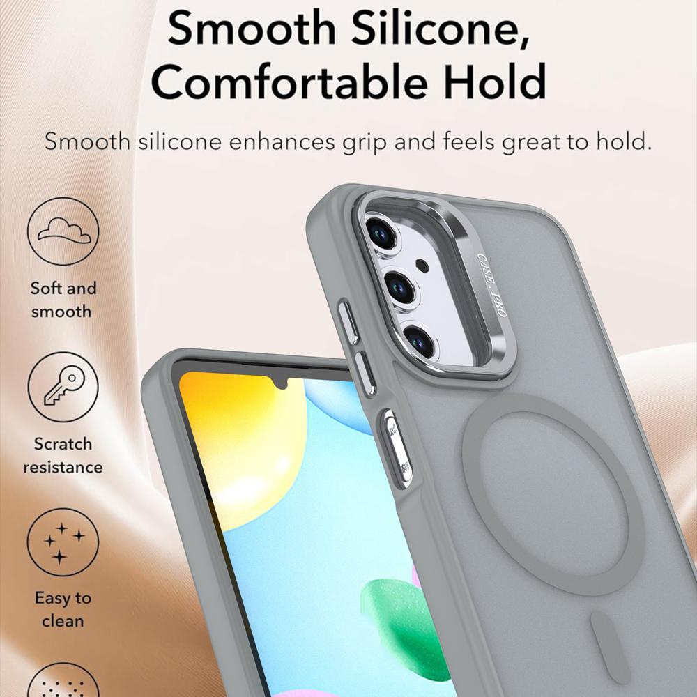 KEYSION Lens Stand Magnetic Phone Case for MagSafe for Samsung Galaxy A54 5G A34 A14 4G A04S Matte Translucent Shockproof Cover