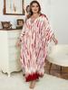 EDOLYNSA Red Striped Women's Kaftan Bohemian V-neck Chinese Knot Auspicious Knot Long Dress Robe Bathing Suit Cover Up Outfit Q1297