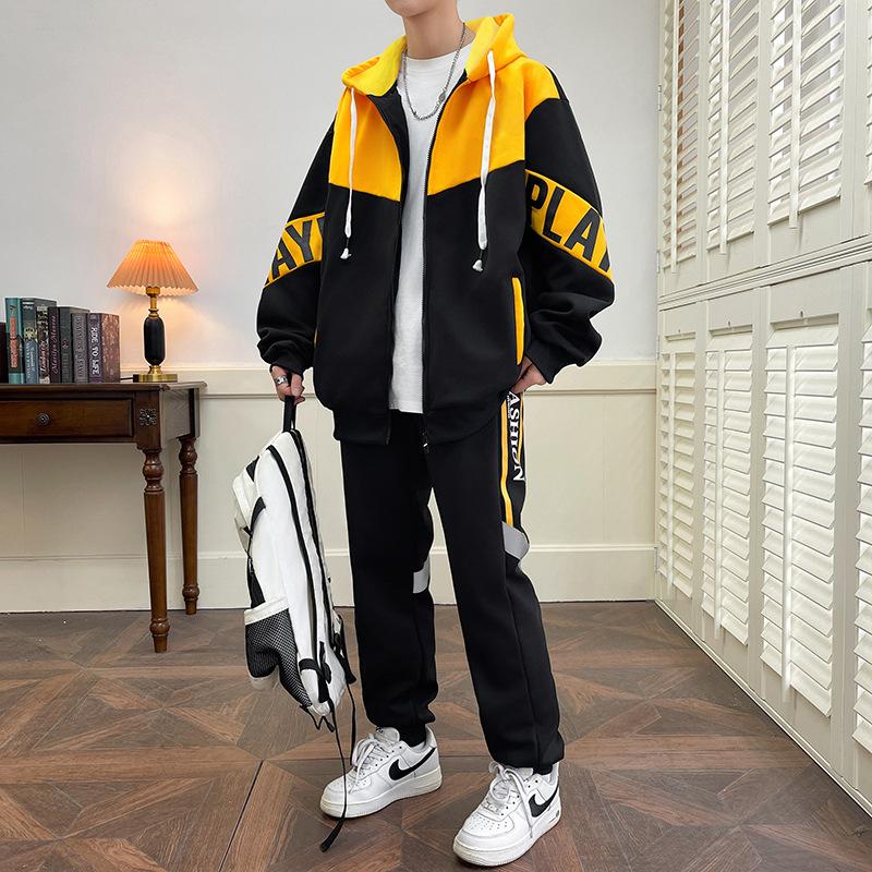 American Ins Set Men Can Add Patterns Teenage Handsome Jacket Trendy Casual Sports Two-piece