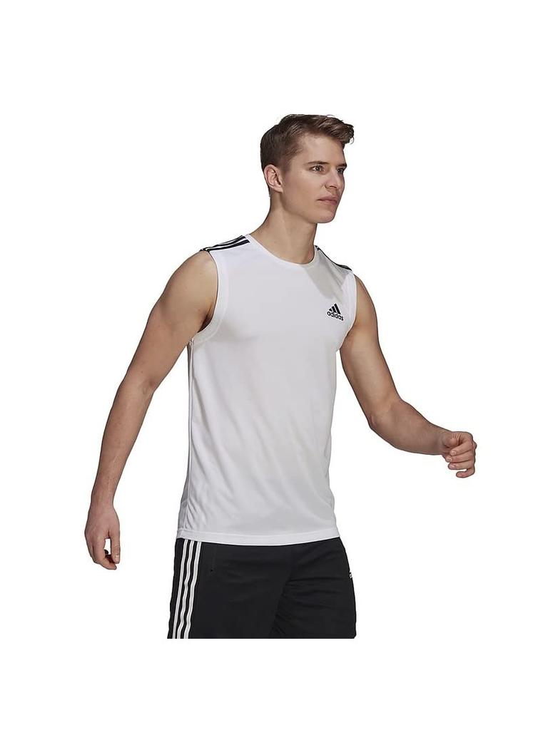 Adidas Sleeveless Tank D2M White Equivalent to Japanese Size 2L Men's Top, 3-Stripes, (GM2158),