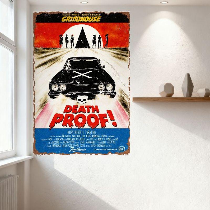 Vintage Death Proof Grindhouse Movie Metal Tin Sign Retro Horror Film Wall Plaque for Bar Club Home Decor