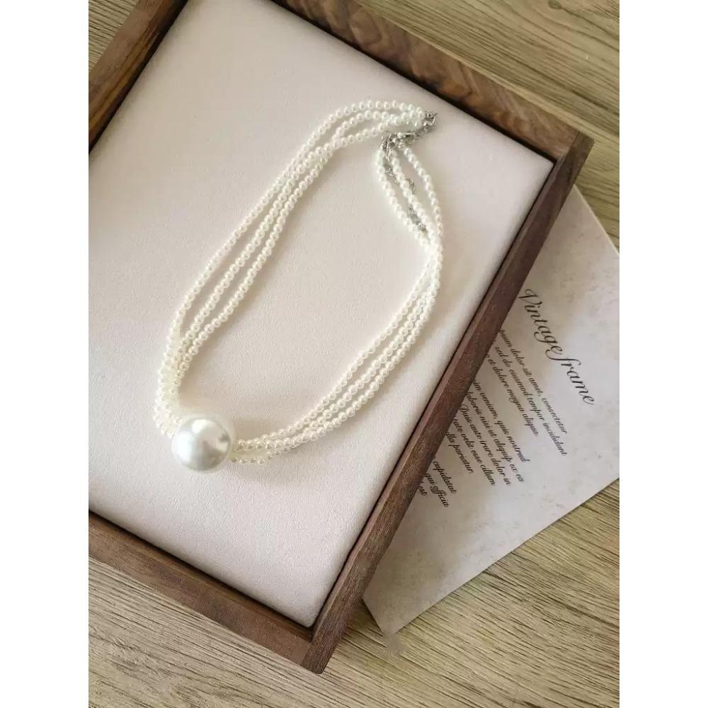 Old Money Aesthetic Multi-Strand Glass Pearl Necklace Oversized Pearls Collarbone Chain Minimalist Layering Jewelry