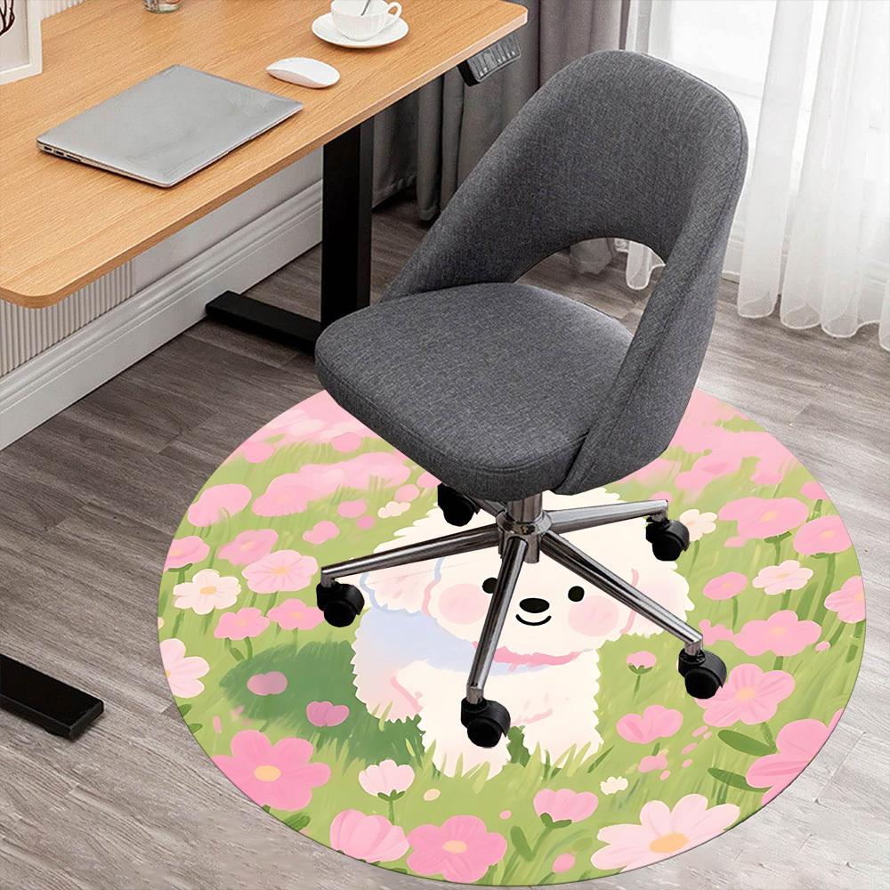 1 szt. mata podłogowa okrągła z motywem psa i kwiatów - antypoślizgowa, mata podłogowa do biura, sypialni i dekoracji wnętrz c1125027