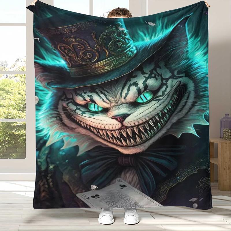 Alice In Wonderland Cartoon Cheshire Cat Flannel Blanket,Ultra Soft Warm Plush Throw for Home Bedroom Bed Sofa Cover Kid Gift