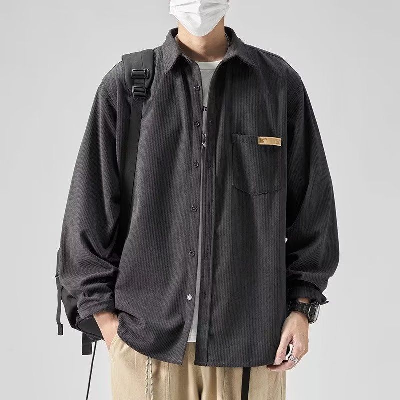 

Весна Осень Мужская Свободная Повседневная Рубашка с Длинным Рукавом Вельветовый Топ Стиль Рабочий Стиль Простая Рубашка Мужская XXXL темно серый