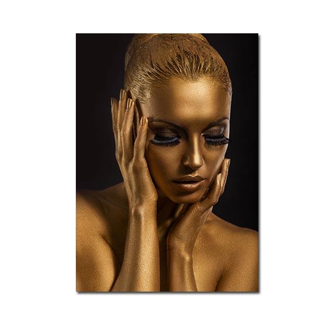 Black Gold Woman Canvas Painting African Women Poster and Prints Scandinavian Wall Art Picture for Home Decor Living Room Mural