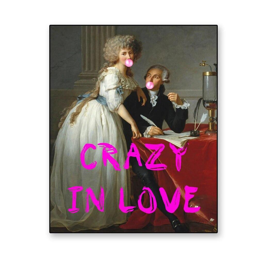 

Винтажный постер «Безумный в любви» с принтом, забавный измененный художественный портрет, холст, картина, пара с розовой жевательной резинкой, розовые цитаты, Настенный декор 21cm×30cm NoFrame