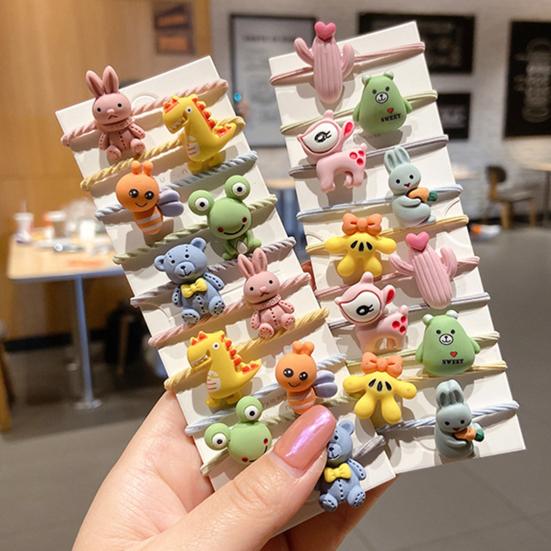 10Pcs/Sheet  Cartoon Fruit Animal Pattern Tight Hair Tie Hair Band Hair Accessories