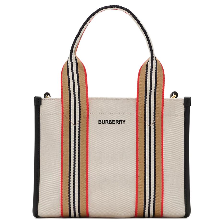 

Burberry Іконічна смужка Тканина Бавовняна Міні Сумка-тоут Жіночі сумки Бежевий 81214931 Basic Set (Bag+Dust Bag)