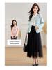 2025 Stylish Striped Beaded Round Neck Short Jacket – Spring & Autumn Collection