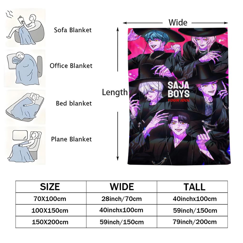 Kpop Demon Hunters Saja Boys Mystery Deken Super Warm Zacht Patroon Pluche Worpdeken Voor Meisjes Jongens Flanellen Deken