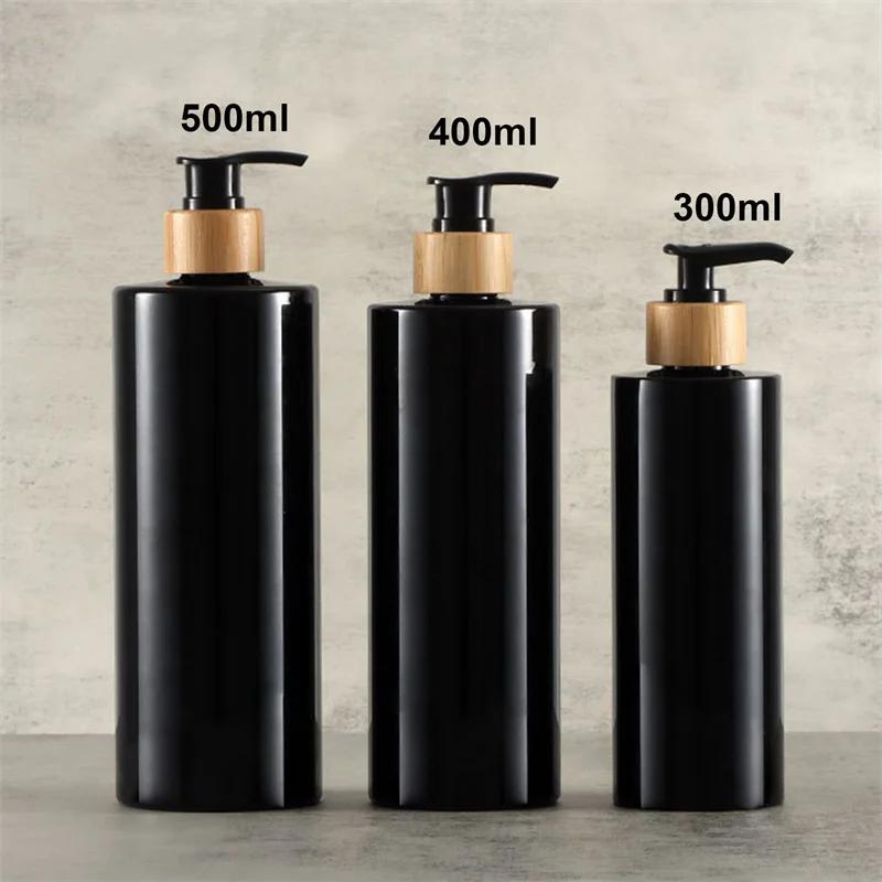 300/400/500ml Soap Dispenser Bottle Bamboo Shampoo Body Wash Conditioner With Bamboo Wood Pump Head Refill Lotion Sub Bottling