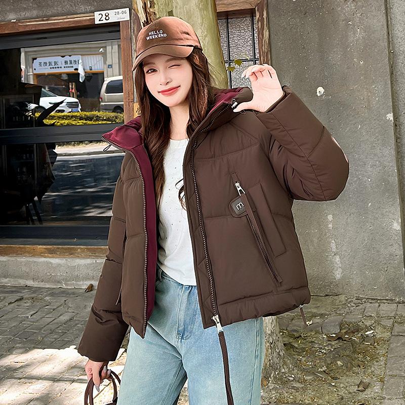 Women's Short Cotton-padded Twill Hooded Winter Jacket