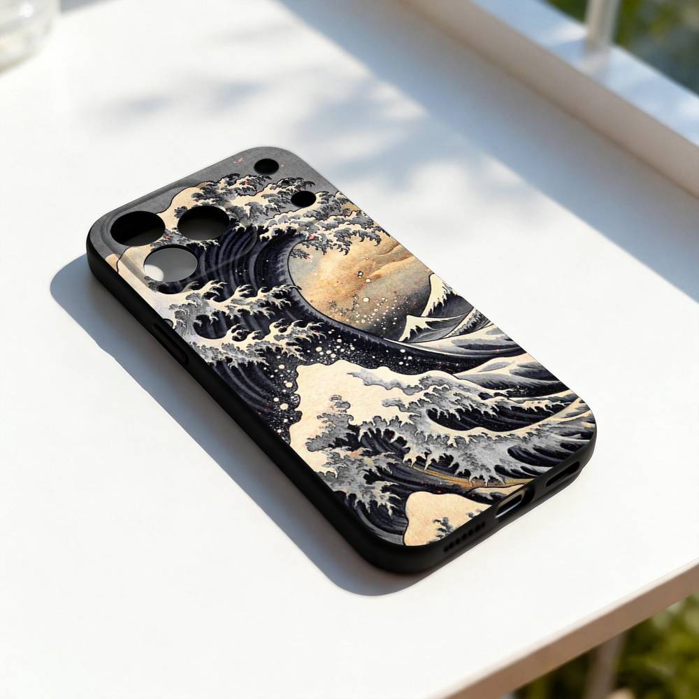 

Ukiyo-e Art Ocean Waves Phone Case Silicone Black Soft For iPhone 17,16,15,14,13,12,11,Pro,Max,Plus,E,SE4,Air,Mini iPhone12