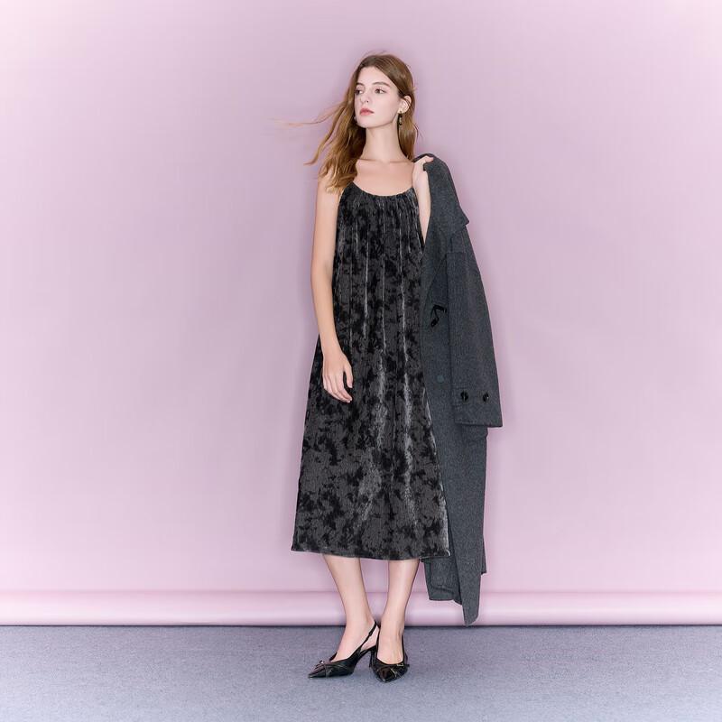 

SanCai 2025 Winter Chenille Floral Strappy Maxi Dress M