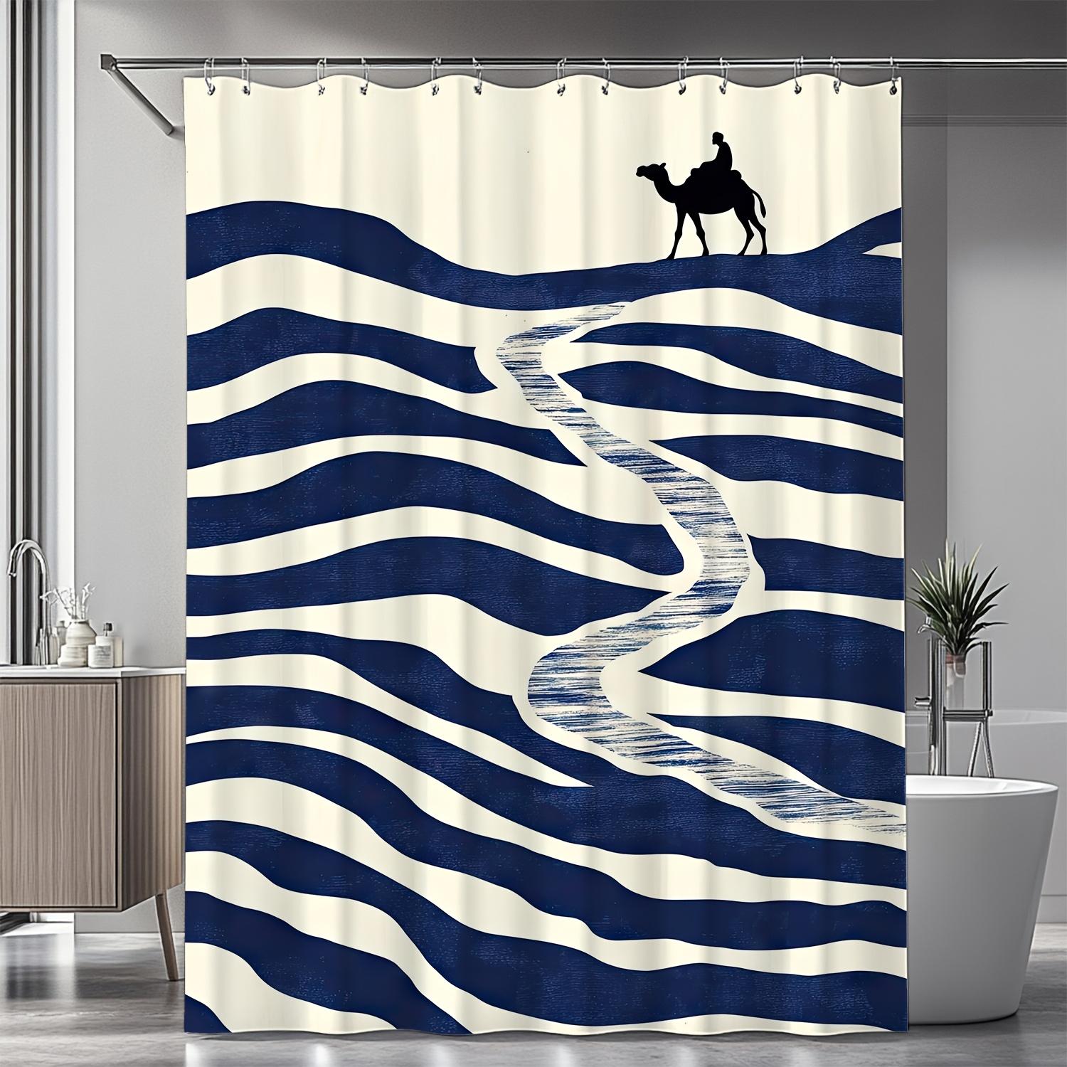 

Modern Abstract Wave Shower Curtain - Navy Blue & White Stripes, Polyester Fabric, Machine Washable, Contemporary Bath Decor W90xH180cm