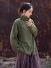 Women's Winter Tie-Dye Ramie Cotton Cardigan - Loose, Semi-High Collar Shirt in National Style.