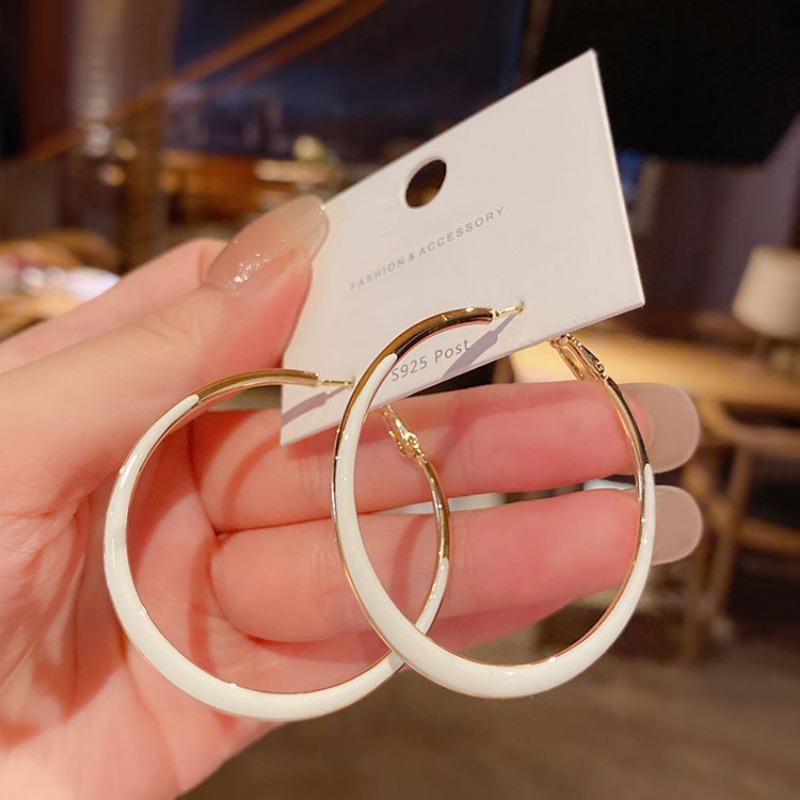 New Arrival Simple Fashion Black White Enamel Cicle Big Hoop Earrings For Women Statement Jewelry Pendientes