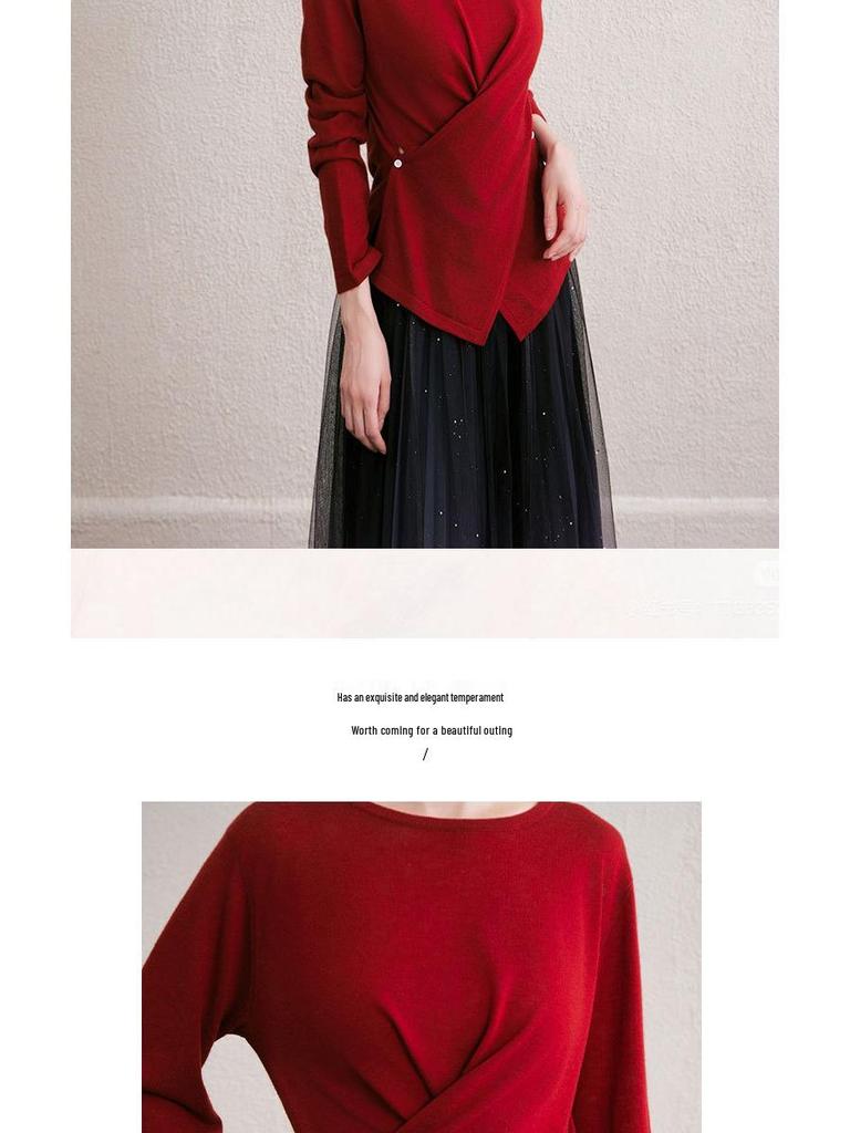 Autumn/Winter Slimming Round Neck Wool Knitwear Top