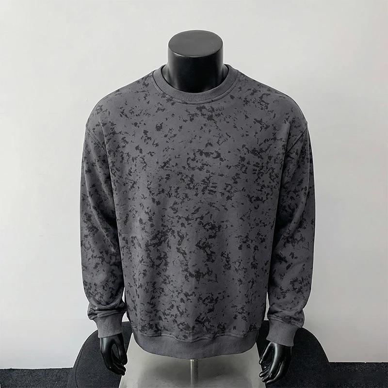 2026 Весна Мужская Толстовка Тай-Дай с Круглым Вырезом Мужская Свободная Тяжелая Оверсайз Футболка Мужская Уличная Одежда Толстовка Мужские Худи Пуловер XXXL темно серый 1690₽