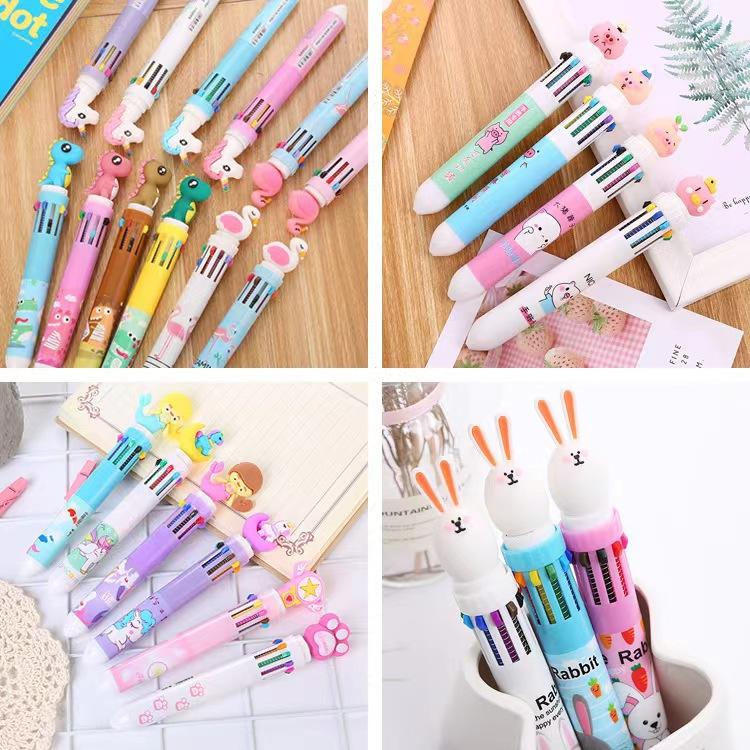 Ten-color Ballpoint Pen Girl Heart Cartoon Press Multi-color Pen Multi-function Color Handbook Pen Creative Cute Pen